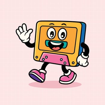 Hand drawn Retro Mascot funny cassette cartoon illustration vector