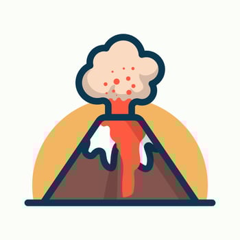 Volcano bursts orange flow brown mountain base cartoon flat design illustration vector