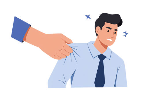 Illustration of a Stressed Businessman Being Harassed by an unseen Hand, Workplace Anxiety and Harassment Concept png