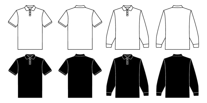Short and long sleeve polo shirts. Front and back view of the shirt vector