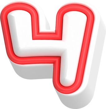 Number 4, Cartoon Cute 3D, Red Color Lettering png