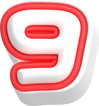 Number 9, Cartoon Cute 3D, Red Color Lettering png