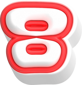 Number 8, Cartoon Cute 3D, Red Color Lettering png