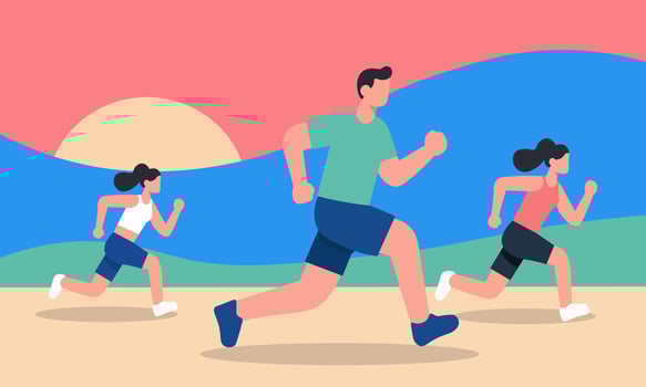 Three people running in the park vector