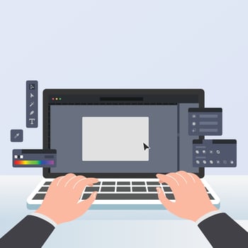 Creative graphic designer working on laptop keyboard vector