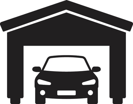 Minimalist Garage with Car Silhouette Icon Monochrome Design vector