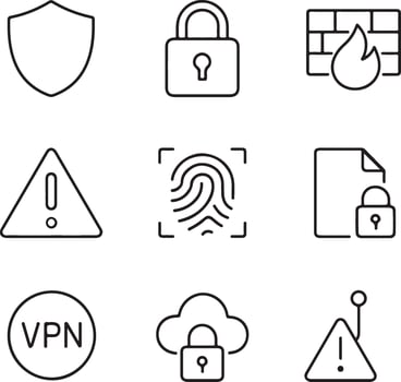 Cybersecurity Line Art Icons Set in Modern 3x3 Minimal Grid vector