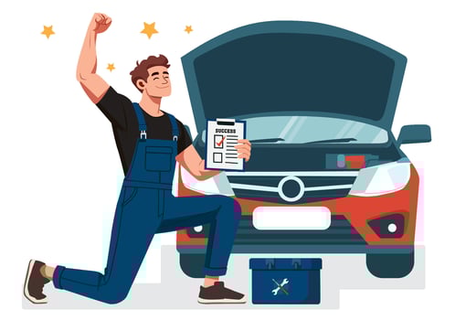 The mechanic checked the engine and it is now working. vector