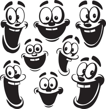 Collection of funny cartoon faces big eyes happy expressions vector