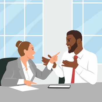 Office Disagreement During a Meeting, tense discussion unfolds between two coworkers during meeting. vector