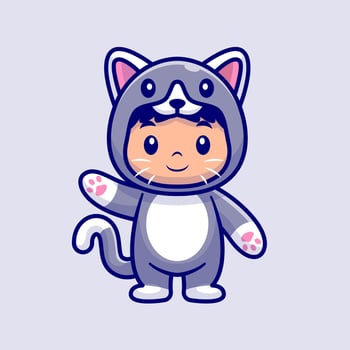 Cute Kid Wearing Cat Costume Cartoon vector