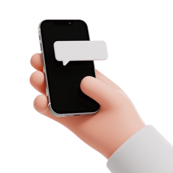 Hand holding a smartphone with a text message bubble. png