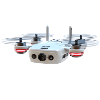 Modern white drone with camera hovering against a clean background showcasing its advanced technology and aerial capabilities. png