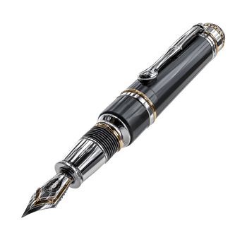 Elegant Black and Silver Fountain Pen with Gold Accents Isolated on White Background Perfect for Luxury Branding and Stationery Designs png