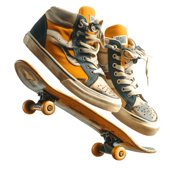 Vintage Vans Sneakers and Skateboard Stylishly Airborne Action Shot png