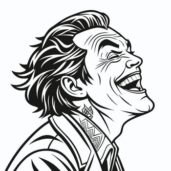 Black and White Illustration of a Man with a Joker like Grin vector