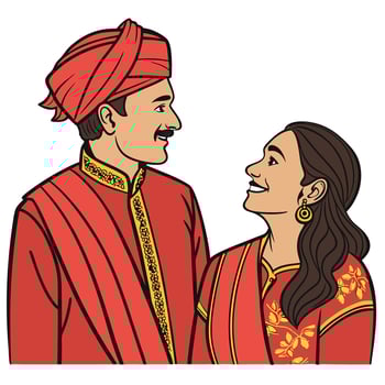 Indian Couple in Traditional Red Wedding Attire vector