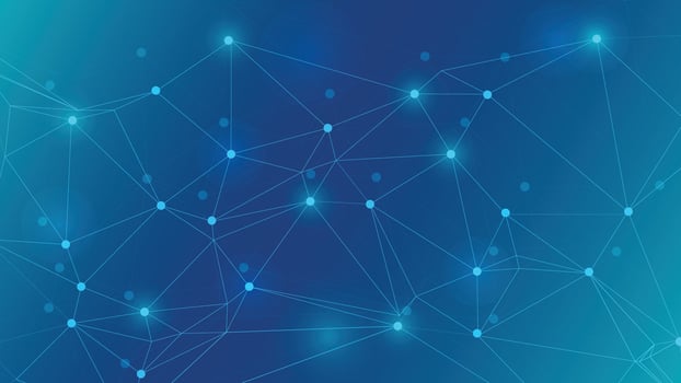 Modern digital background featuring connected network points and glowing nodes on a blue gradient vector