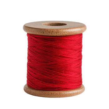Red thread on wood spool on transparent background png