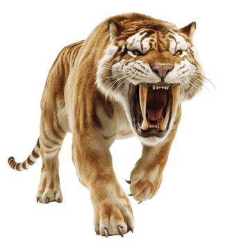 Saber tooth tiger roars on transparent background png
