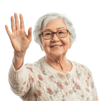Woman waving with a smile on transparent background png