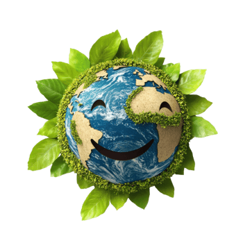 Happy earth with leaves on transparent background png
