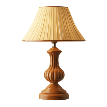 A lamp with tan shade on transparent background png