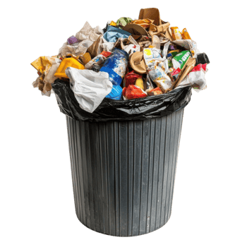 Trash can overflowing on transparent background png