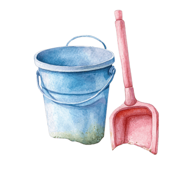 Bucket and spade artwork on transparent background png
