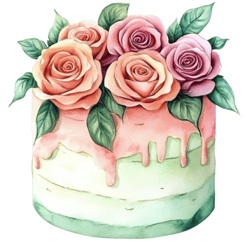 Cake with roses on top on transparent background png