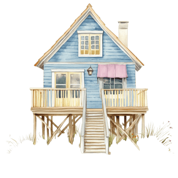 A blue stilt house art on transparent background png