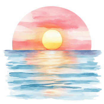 Watercolor sunset ocean on transparent background png