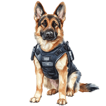 Shepherd dog in vest on transparent background png