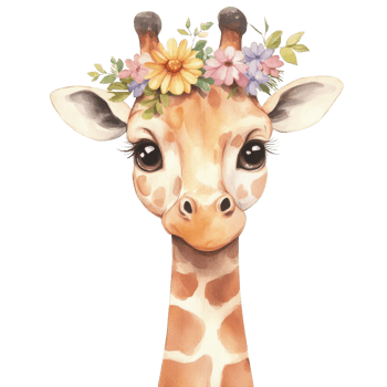 Giraffe with flower crown on transparent background png