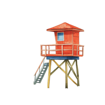 Red lifeguard tower art on transparent background png