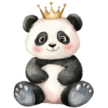 Panda bear wearing crown on transparent background png