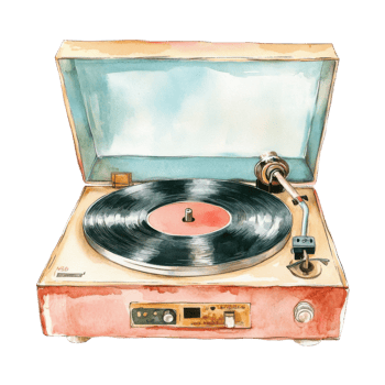 Vintage record player art on transparent background png