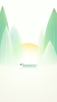 Dragon Boat Festival vertical illustration reed leaf mountain and dragon boat vector