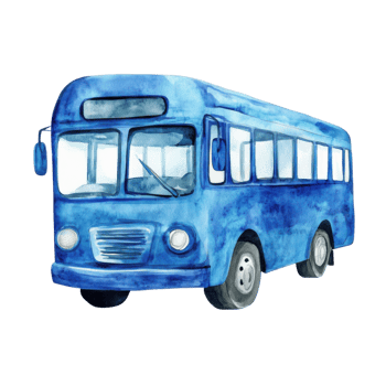 A watercolor blue bus on transparent background png