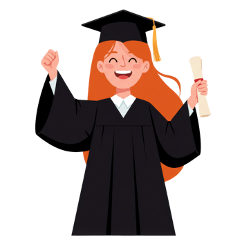 Cartoon illustration depicting graduation joy and academic success celebrated png