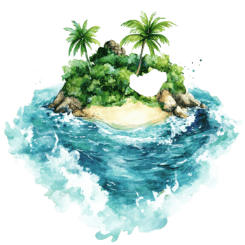 Island with ocean waves on transparent background png