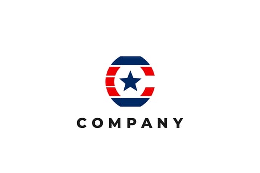 letter c american usa flag star logo vector