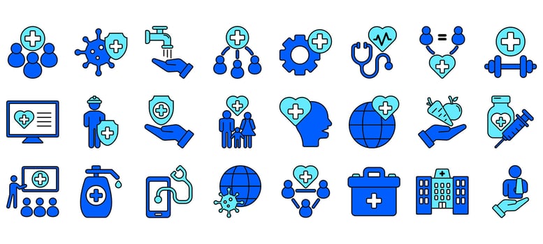Set of public health Icons or symbols. vector