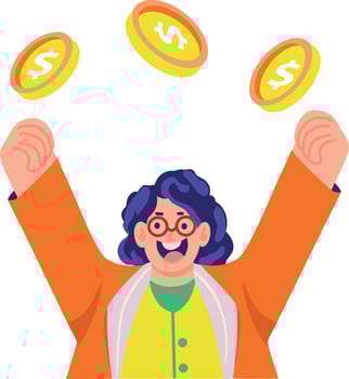 A girl showing her bonus, flat style illustration vector