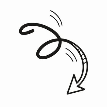Hand drawn Swirling Arrow pointing Downwards vector