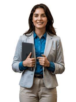 Professional Businesswoman Holding Tablet on Transparent Background png