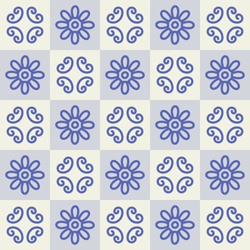 Seamless pattern with geometric doodle floral tiles inspired by Mediterranean design. Hand drawn ornamental background perfect for textile, wallpaper, packaging, and ceramic decor projects. vector