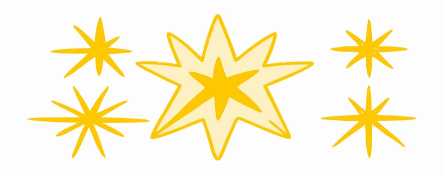 Hand drawn Yellow Stars Clipart Five Sparkle Starburst Designs vector