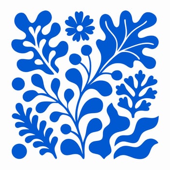 Blue Floral Design, Abstract Botanical Illustration, Modern Plant Pattern vector