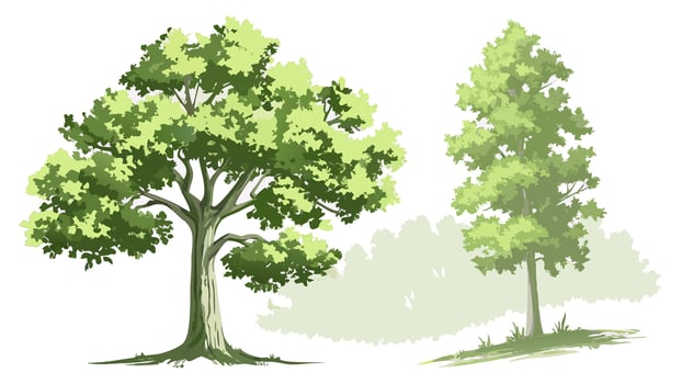 Two Lush Green Trees, Detailed Illustration, Nature vector